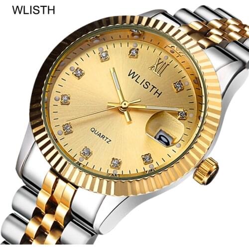 Mens steel band watch room gold single calendar watch non-mechanical couple watch