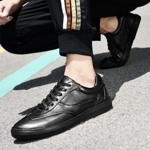 2021 Spring/Summer Genuine Leather Casual Fashion All-match Explosion Style Flat Fashion black Sneakers Male Footwear Sneakers
