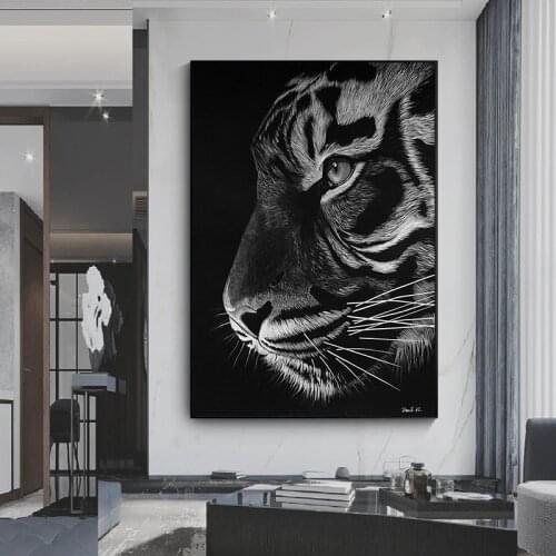 Black White Tiger Canvas Painting Modern Animal Posters and Prints Cuadros Wall Picture for Living Room Home Decoration Unframed