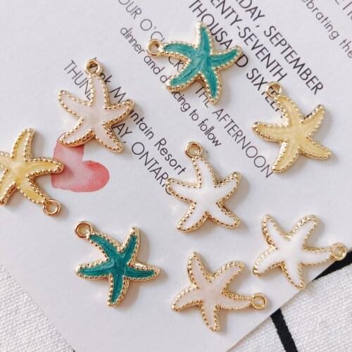 Newest 40pcs 16*18mm Gold Tone Plated Zinc Alloy Enamel DIY Jewelry Charms Kawaii Sea Stars Earring Necklace Bracelet Pendants