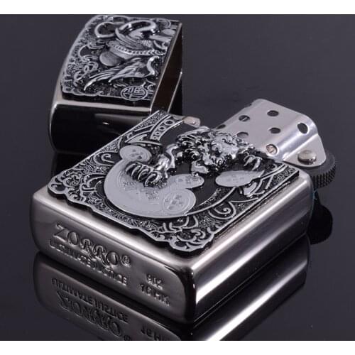 Silver copper shell, white steel liner, stamped, brave animal, gift Zorro kerosene lighter accessories Smoking Gift Box