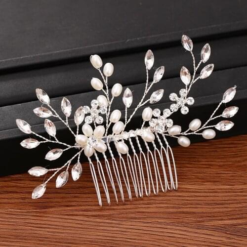 Silver Color Pearl Rhinestone Hair Comb Wedding Hair Accessories Bridal Hair Comb For Women Head Jewelry Handmade Headpiece