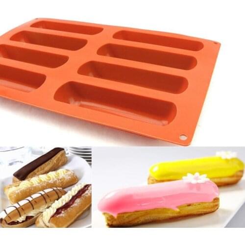 8 Cavity Cake Tools Silicone Classic Collection Shapes finger Orange Non Stick Eclair 8 Forms Silicone Baking Mold