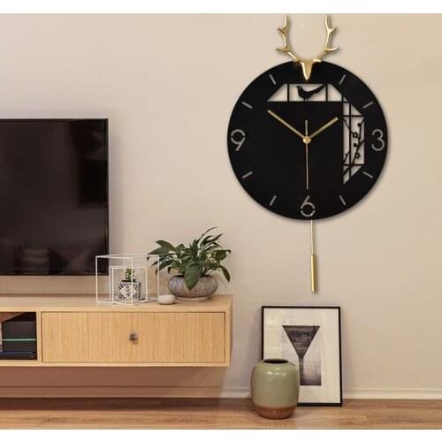 Modern Nordic wall clock decoration copper deer head clock living room simple and silent metal belt pendant home decoration