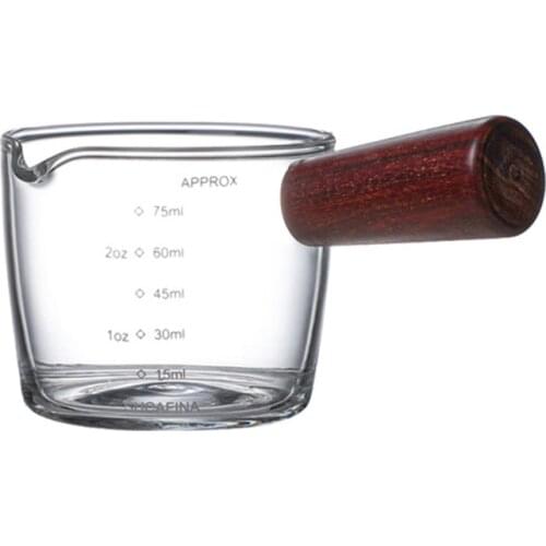 1 Piece Espresso Shot Glass 50/70ML 2 Sizes to Choose Triple Pitcher Barista Single Spout with Wood Handle Measuring Cup