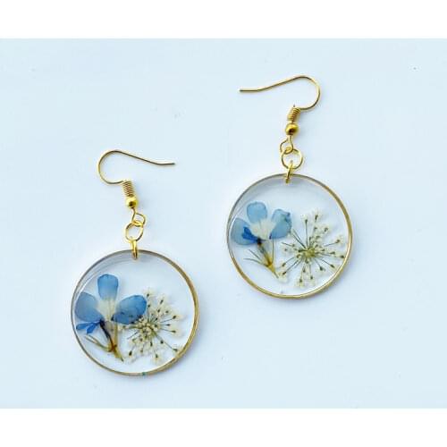 Creative Real Flower Earring Unique Round Dried Flower Drop Earrings Real Floral Sweet Earring For Women Gifts Summer Jewelry