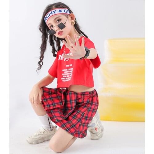 Girls Crop Top Hip Hop Skirts Ballroom Dancing Costumes for Kids Jazz Dance Costumes Party Clothes Stage Wear Outfits Streetwear