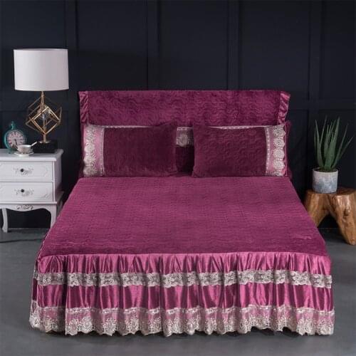 Thickened warm quilting with cotton Bed Bedspread Fitted Sheet Pillowcases 2/3pcs Solid Princess Lace Bedding