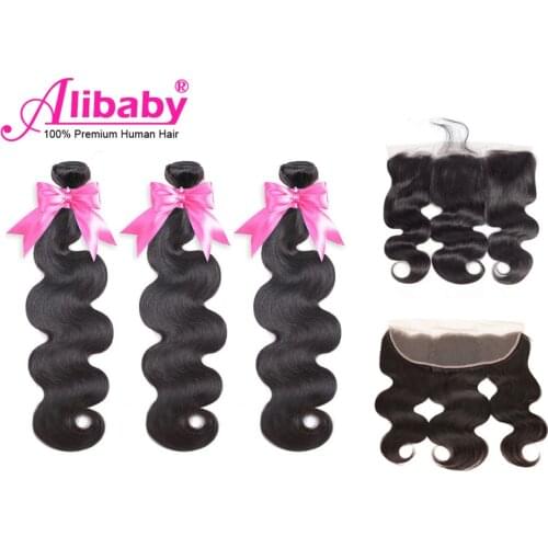 Body Wave Bundles With Frontal Hair Extension Mongolian Human Hair Bundles Swiss Lace 13×4 Lace Frontal With Bundles Remy Hair