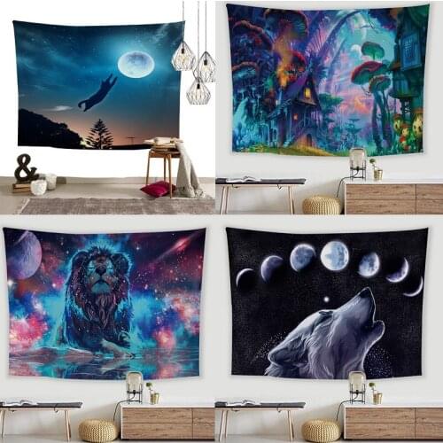 Cartoon Animal Tapestry High Quality Printed Wall Hanging Lion Wolf Forest Cat Animals Cartoon Tapestries