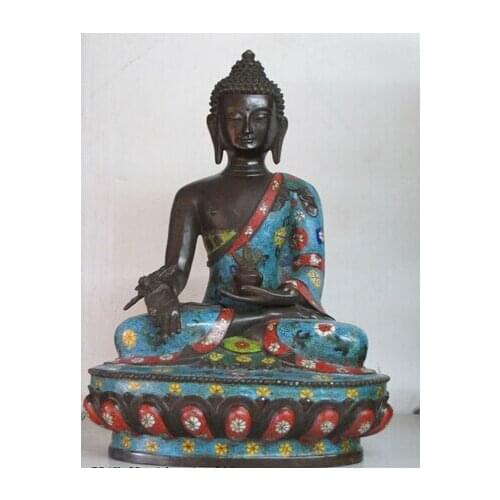Xd 003061 18"Tibet Fane Red Bronze Cloisonne Sakyamuni Medicine herbs Buddha Yaoshi Statue