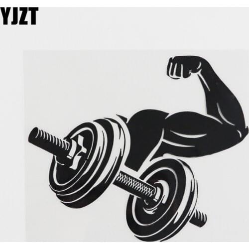 YJZT 11.3CMX11.2CM Fitness Sport Gym Muscles Arm Dumbbell Vinyl Car Sticker Black/Silver 8A-0401
