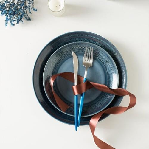 Western Food Plate Steak Plate Salad Plate Household European Simple Ceramic Plate Dishes Pan Stove Tableware