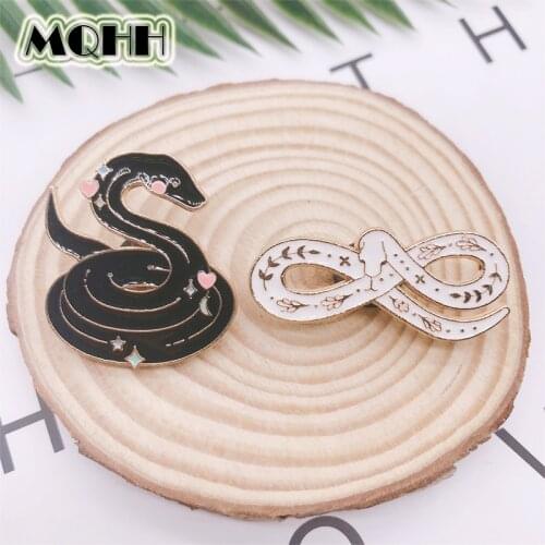 Cartoon Fun Animal Black White Snake Love Enamel Brooch Pins Alloy Badge Clothes Bags Accessories Woman Jewelry Gifts For Friend
