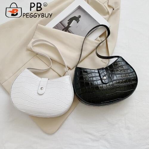 Ladies Stone Pattern Hobos Shoulder Handbags Women Small PU Leather Underarm Bags Female Solid Color Armpit Bags