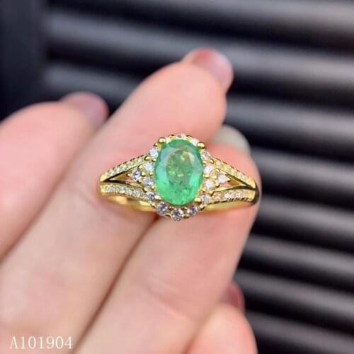 KJJEAXCMY boutique jewelry 925 sterling silver inlaid natural gemstone emerald female ring support detection