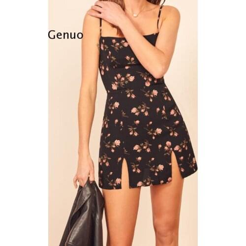 Elegant Floral Print Navy Chiffon Dresses A-Line Vintage Adjust Spaghetti Strap Summer Women Fashion Ruffles Vestidos