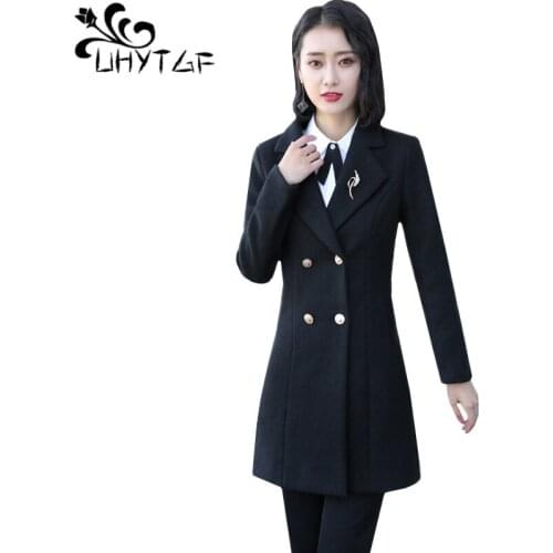 UHYTGF 5XL plus size jacket womens new quality winter wool coat double-breasted slim female casual warm woolen coat Genuine 482