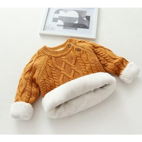 Winter Baby Shirts Plush Inside Solid Warm Sweater Boy And Girl Kid Thick Knitted O-Neck Shirts 9M-5 Years HPY041