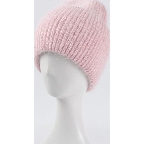 Winter Women Angola Rabbit Fur Hats Beanies Warm Long Fur Skullies Beanies Female Caps Wide Cuff Young Style Hat for Girls