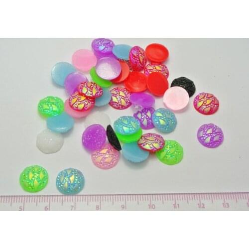 100 Mixed Colour Flatback Round Cabochon Dotted Wave Gem 12mm
