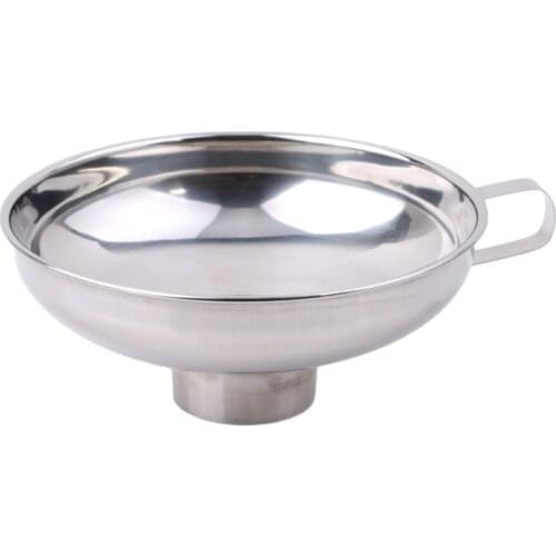 2pcs/set Stainless Steel Jam Funnel Ergonomic Small Large Wide Mouth With Handle Thicken For Liquid Oil Multipurpose Kitchen