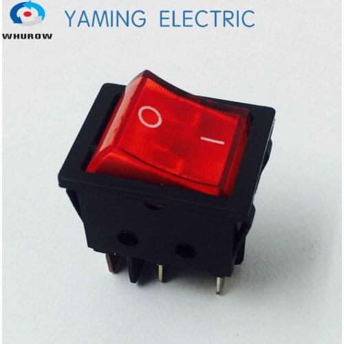 5pcs/lot Rocker switch KCD4 6 pins 10A 500V Push button Mini Latching Power switch Red light ON-OFF high quality