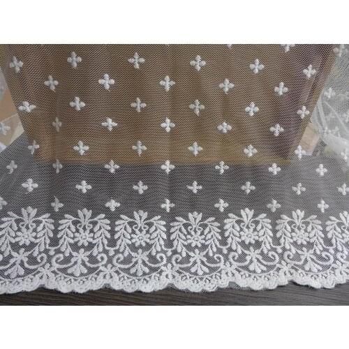 5 Yards Ivory Embroidery Cotton Mesh Lace Trim Soft Tulle Lace Fabric For Garment Accessories, Bridal Gowns
