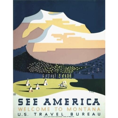 America Montana Art Map Retro Vintage Kraft Travel Poster Canvas Painting DIY Wall Sticker Home Bar Posters Decoration Gift