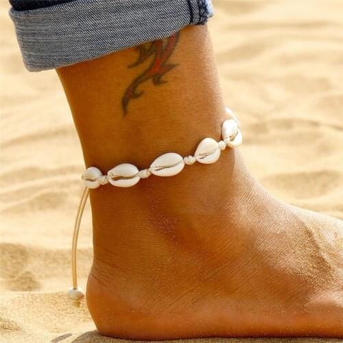 Bohemian Shell Anklets for Women Handmade Leather Woven Natural Shell Foot Jewelry Summer Beach Barefoot Bracelet ankle on Leg