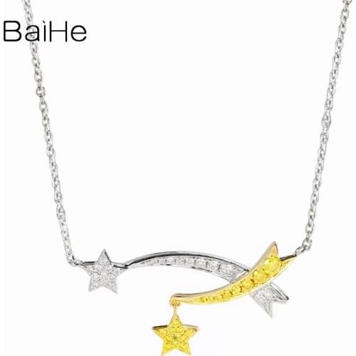 BAIHE Solid 18K White+Yellow Gold Natural White Diamonds Yellow Diamonds Trendy Fine Jewelry Making Star Necklace Diamond Women