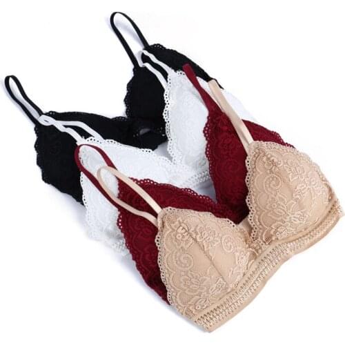 New Bras for Women Sexy Push Up Lace Brassiere Seamless Deep V Triangle Cup Lingerie Wire Free Bralette Breathable Thin Intimate