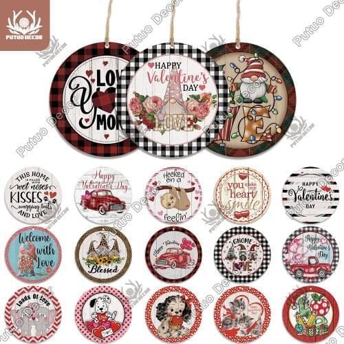 Putuo Decor 2021Valentines Day Round Wooden Sign Wood Wall Plaque Love Gift for Family Kitchen Marriage Room Wedding Wall Decor