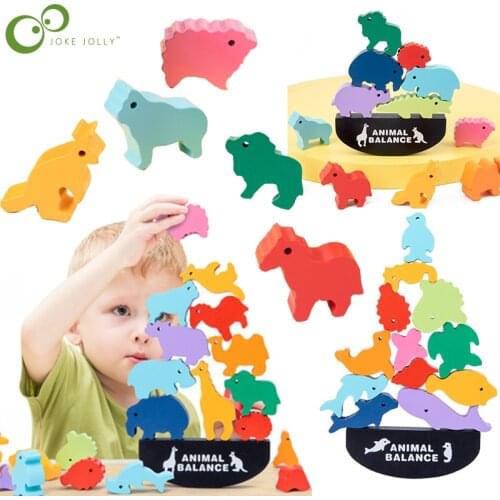 Childrens building blocks stacking high animal balance boat jigsaw puzzle baby early education enlightenment wooden toys WYW