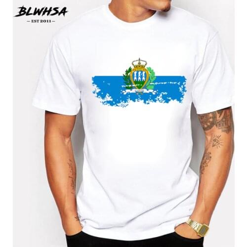 BLWHSA New San Marino Flag T shirts Men Fashion Short Sleeve Cotton Nostalgia Brand Design T-shirt Men Summer Fans Tops Tees