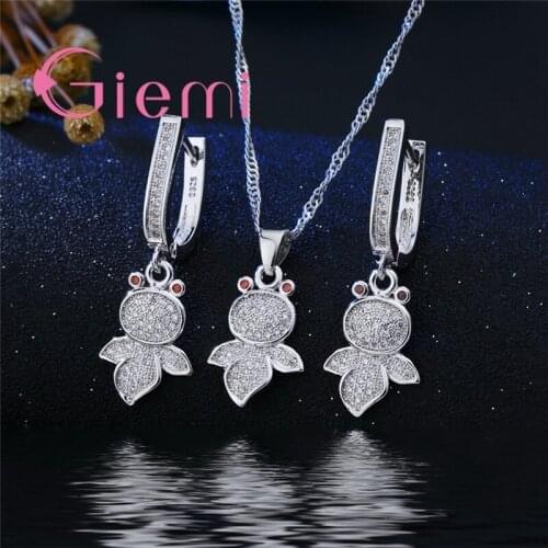 Good Present Real 925 Sterling Silver Jewelry New Fashion Top Quality Cubic Zircon Pretty Animal Earrings Necklace Sets