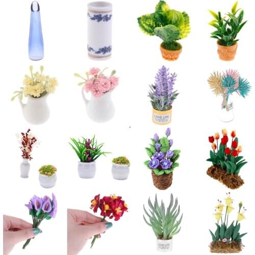 1pc Dollhouse Artificial Flowers Vase Green Potted Plants for Dollhouse Furniture Toys Home Decor DIY Toy for Children Kids