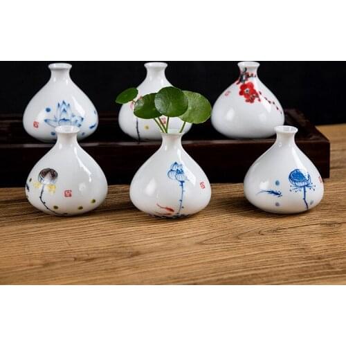 Ceramic Vase Crafts Creative Home Furnishing Ornaments Hand-painted Lotus Flower Red Plum Fish Play Blue Wholesale Plant Pot