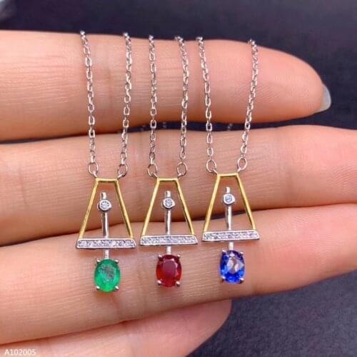 KJJEAXCMY boutique jewelry 925 Sterling Silver Inlaid Natural Emerald Ruby Sapphire Female Pendant Supports Detection