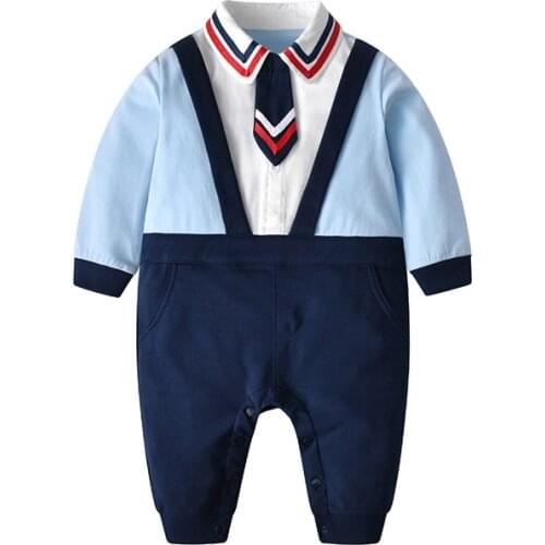 Newborn Long Sleeve Jumpsuit Gentleman 92% Cotton Soft Baby Rompers Infant Clothes 0-2Y