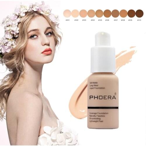 PHOERA 30ml Face Foundation Cream Base Makeup Liquid Foundation Moisturizer Oil Control Natural Long Lasting Facial Concealer