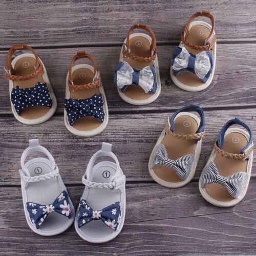 Summer Newborn Baby Girl Bowknot Anti-Slip Crib Shoes Soft Sole Prewalkers