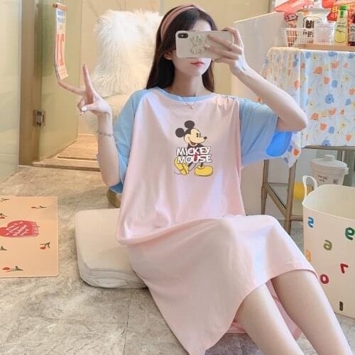 Disney Cartoon Cute Kawaii Mickey Mouse Pijama Mujer Verano Summer Short Sleeve Loose Sleepwear Women Y2K Chemise De Nuit Femme