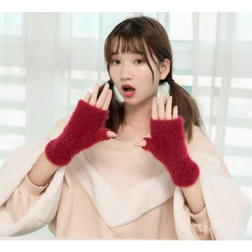 Fashion Solid Cashmere Winter Gloves Women Warm Wool Knitted Gloves For Women Ladies Cute Mittens