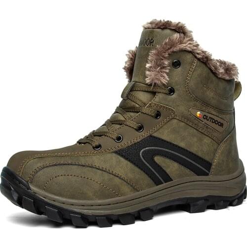 Men Boots Anti-Skidding Genuine Leather Shoes Men Comfy Winter Men Shoes Short Plush Snow Boots Durable Outsole Work Big Size