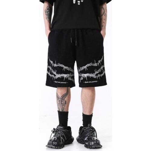 Knee Length Pants for Men High Qulity Mens Wear High Street Hip-Hop Embroidery Black Personality Gothic Shorts Tide