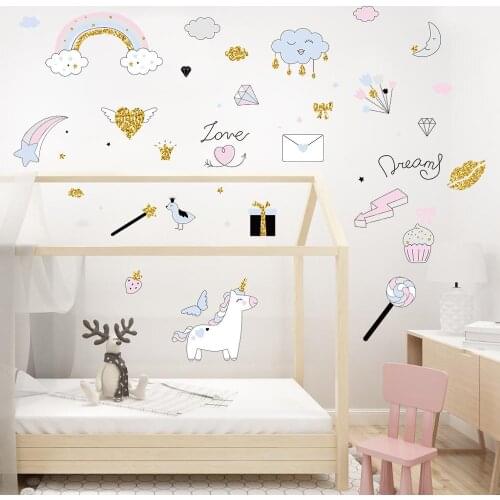 Unicorn wall stickers cute pink cake heart-shaped elements decorative stickers painting wall stickers for kids rooms decals