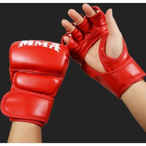 Cheap MMA Boxing Gloves Half Finger Sanda Muay Thai Gloves PU Leather Professional Karate Taekwondo Practice Training Gloves