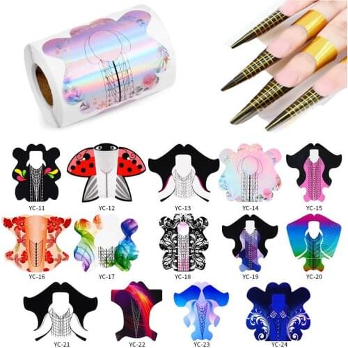 DIY Nail Acrylic Gel Holder Nail Curve Extension French Nail Form Tips 100PCS Stickers Nail Builder Mold Manicure Tray Paper