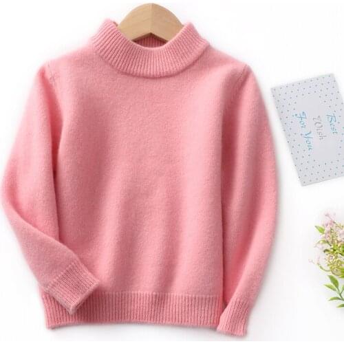 2021 Winter New Childrens Pure Wool Pullovers Sweaters Seven Stitches Round Neck Knit Shirt Boys Girls Thicken Soft Warm Tops